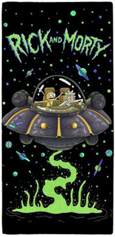 Osuška Rick and Morty: UFO Spaceship Towel (70 cm x 140 cm) černá bavlna