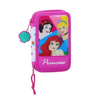 Dvoudílné školní pouzdro Princess: vzor 12080 28 položek (12,5 x 19,5 x 4 cm) růžový polyester