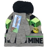 Zimní čepice a rukavice Minecraft pro děti a mládež: Time To Mine (universální) šedá akryl