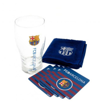 Bar set sklenice s tácky a ručníkem FC Barcelona: Wordmark (objem sklenice 470 ml|ručník 30 x 30 cm)