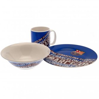 Snídaňový set FC Barcelona: Hrnek - miska - talíř (objem hrnku 200 ml|miska průměr 14,5 cm|talíř průměr 18,5 cm)