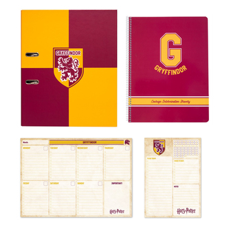 Set kancelářských potřeb Harry Potter: Nebelvír A4 blok - A3 podložka - A4 stolní diář A4 - kroužkový pořadač