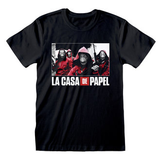 Pánské tričko Netflix La Casa De Papel|Papírový dům: Photo And Logo - Fotka a logo (XL) černé bavlna