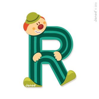 Janod Dřevěné písmenko R lepící 9 cm světlezelené tmavozelené modré růžové