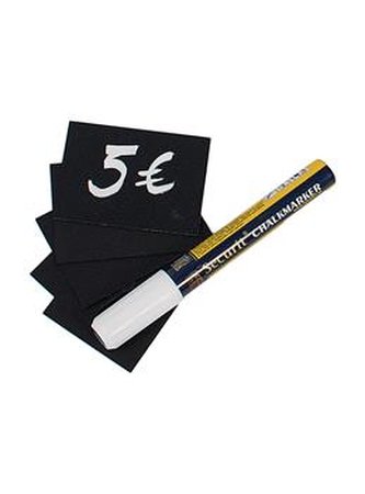 Tabulka Securit TAG A8 pro popis křídou (omyvatelné), 20ks, Black + popisovač + upevňovací prvky