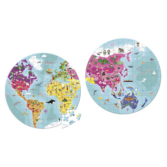 Janod Dětské oboustranné puzzle Zeměkoule v kufříku 208 ks od 6 - 9 let Janod Dětské oboustranné puzzle Zeměkoule v kufříku 208 ks od 6 - 9 let