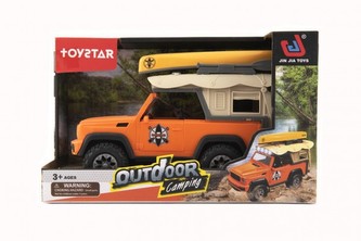 Auto terénní Camping plast 22cm na setrvačník na baterie se světlem se zvukem v krabici 28x18x12cm