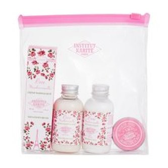 Institut Karite Light Hand Cream krém na ruce Light Hand Cream Rose Mademoiselle 30 ml + sprchový krém Shea Cream Wash Rose Mademoiselle 50 ml + tělové mléko Shea Body Milk Rose Mademoiselle 50 ml + univerzální tělové máslo Scented Shea Butter Rose Mademo