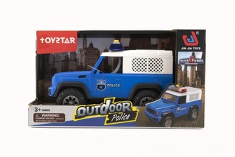 Auto policie terénní plast 23cm na setrvačník na baterie se světlem se zvukem v krabici 28x16x12cm