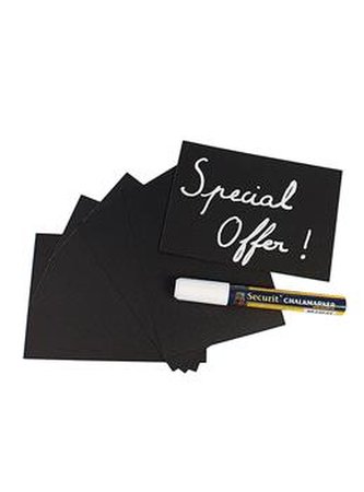 Tabulka Securit TAG A6 pro popis křídou (omyvatelné), 20ks, Black + popisovač + upevňovací prvky