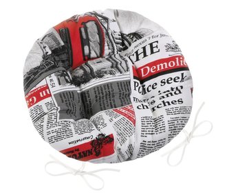 Sedák EMA kulatý prošívaný - noviny červené - průměr 40 cm