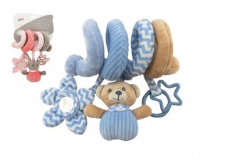 Závěs/Spirála na postýlku plyš 28cm s chrastítky 2 barvy na kartě v sáčku 0+