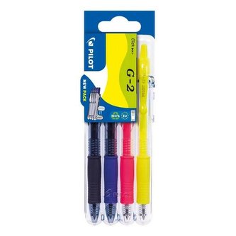 Gelové pero Set2go "G-2", 4 barvy, 0,32 mm, PILOT, BL-G2-7-S2G-BLNYNP