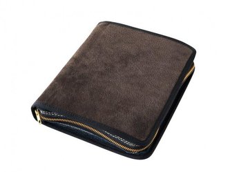 Kožený obal na knihu se zipem - kůže hnědá tmavá semiš