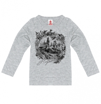 Dětské tričko Harry Potter s dlouhým rukávem: Bradavický hrad - Hogwarts Castle (výška 164 cm) šedá bavlna