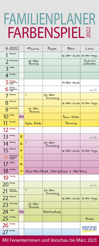 Familienplaner Farbenspiel 2022