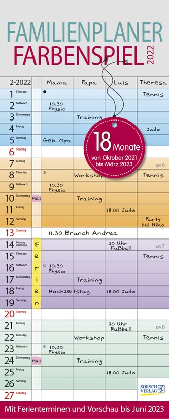 Familienplaner Farbenspiel 18 Monate 2021/2022