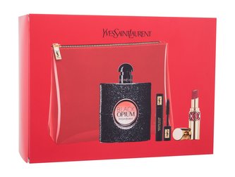Yves Saint Laurent Black Opium parfémovaná voda 90 ml + rtěnka Rouge Volupté Shine 3,2 g No 85 + řasenka Mascara Volume Effet Faux Cils 2 ml No 1 + kosmetická taštička