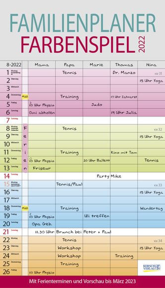 Familienplaner Farbenspiel 2022
