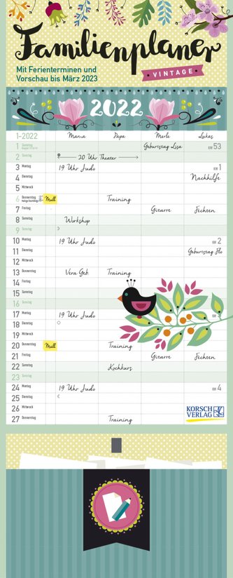 Familienplaner Vintage Zettel 2022