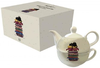 Porcelánová konvice 450 ml a hrnek 350 ml na čaj BUG ART KIUB - Kočka na polštářích