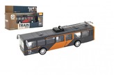 Autobus/trolejbus kov/plast 16cm na zpětný chod na bat. se světl. se zvukem 2 barvy v krab. 22x12x6