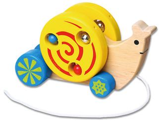 Šnek dřevěný tahací se zvonkem