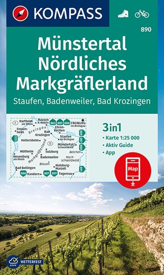 KOMPASS Wanderkarte Münstertal, Nördliches Markgräflerland, Staufen, Badenweiler, Bad Krozingen 1:25 000