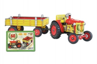 Traktor Zetor s valníkem na klíček kov 28cm Kovap v krabičce jubilejní 60