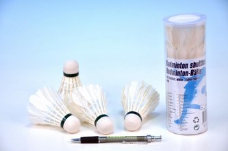 Míčky/Košíčky na badminton péřové 4ks v tubě 6x18x6cm