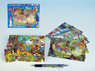 Kostky kubus Sněhurka dřevo 12ks v krabičce 16,5x12x4cm