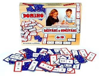 Domino sčítání a odčítání do 10 společenská hra 60ks v krabici 22x16x3cm
