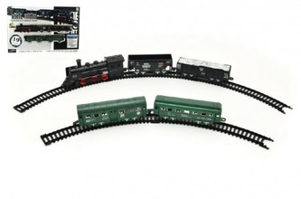 Vlak + 4 vagóny s kolejemi plast 210cm na baterie v krabici