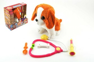 Pes štěňátko interaktivní nemocný plyš 22cm v krabici