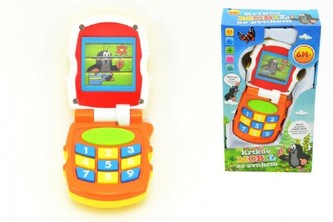 Krtkův mobil telefon měnící obrázky Krtek plast se světlem a se zvukem v krabičce 12x21x5cm 6m+