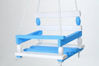 Houpačka dřevo bílo modrá 38x30cm nosnost 80kg v sáčku