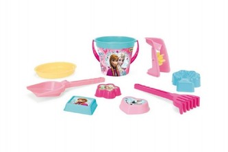 Set na písek plast 9ks Ledové království/Frozen Wader v síťce 23x35x23cm