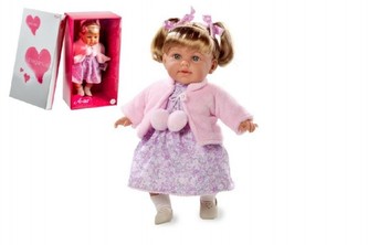 Panenka Arias vonící 42cm růžové šaty smějící se měkké tělo na baterie v krabici