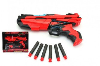 Pistole na pěnové náboje 6ks plast 28cm se světlem a zvukem na baterie v krabici