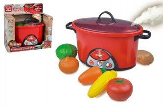 Parní hrnec s doplňky 8ks plast 22cm na baterie se zvukem v krabici