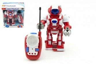 Robot RC plast 20cm na vysílačku na baterie se zvukem se světlem v krabici