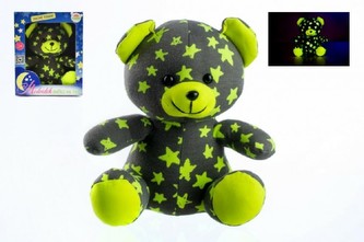 Medvídek svítící ve tmě 21cm šedý/žlutý plyš v krabici