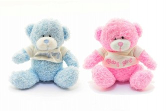 Medvěd v tričku růžový/modrý sedící plyš 12cm