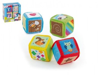 Kostka textilní 8x8cm 4ks v krabici od 0 měsíců