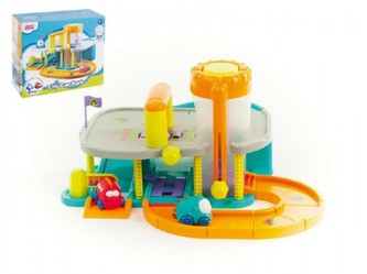 Dráha město 2 patra 39x45cm plast + 2 auta v krabici