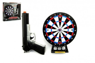 Pistole laserová 23cm + terč 19cm plast na baterie se světlem se zvukem v krabici 32x29x5cm