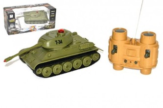 Tank RC plast 22cm T34 27MHz na baterie+dobíjecí pack se zvukem a světlem v krabici 40x15x19cm