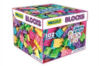 Kostky stavebnice pro holky plast 102ks v papírové krabici 28x28x20cm Wader 12m+