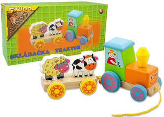 Dřevěný skladací traktor + přívěs