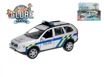 Auto Volvo policie kov 14cm na zpětné natažení na baterie 3xLR41se zvukem se světlem v krabici